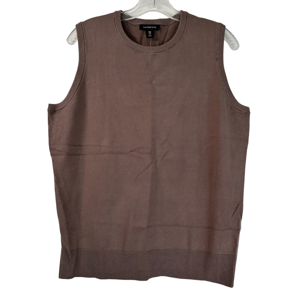 Lands End Brown Cotton Blend Knit Sweater Vest Crew Neck 0X 14W